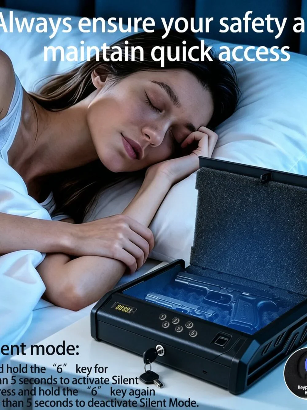 Gun Safe with 3 Unlock Ways - Fingerprint/Digital PIN/Key, Quick Access, LCD